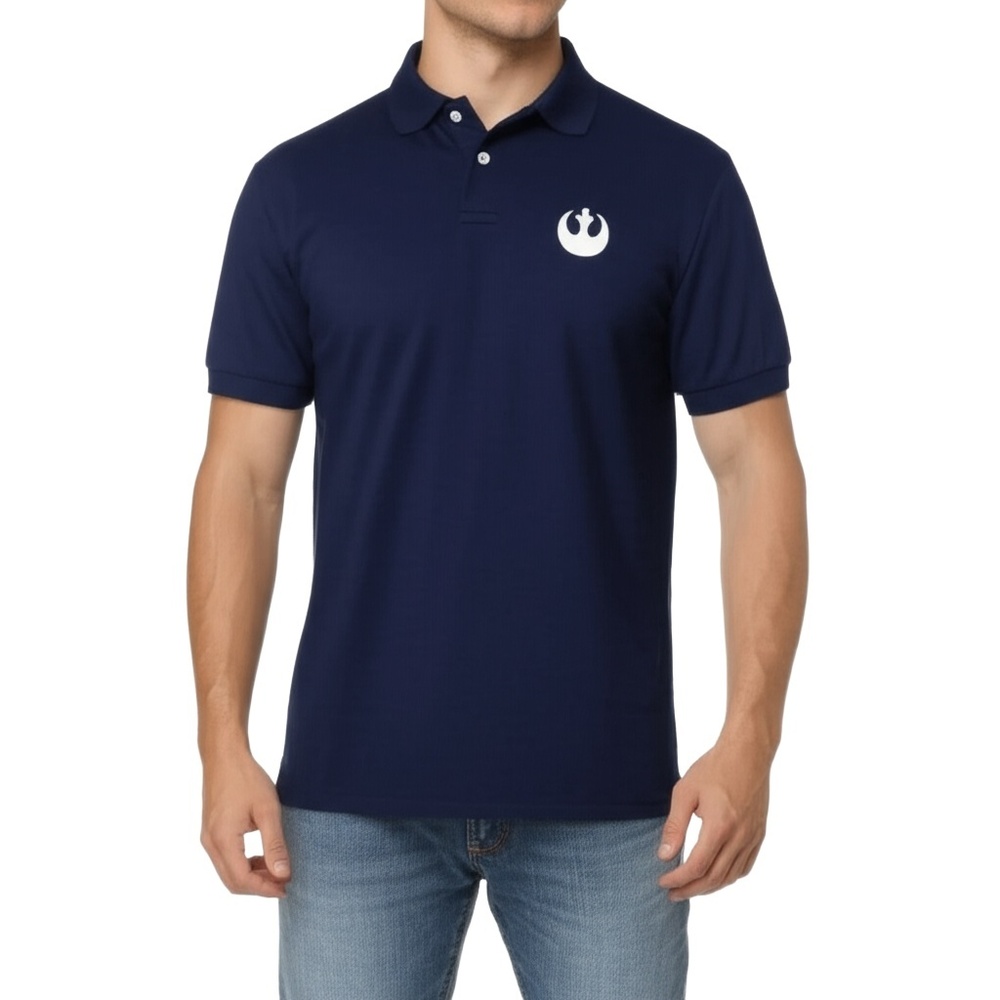 Hanes Polo Shirt Mens Size M Navy Short Sleeve‎ Rebel Alliance Logo Star Wars